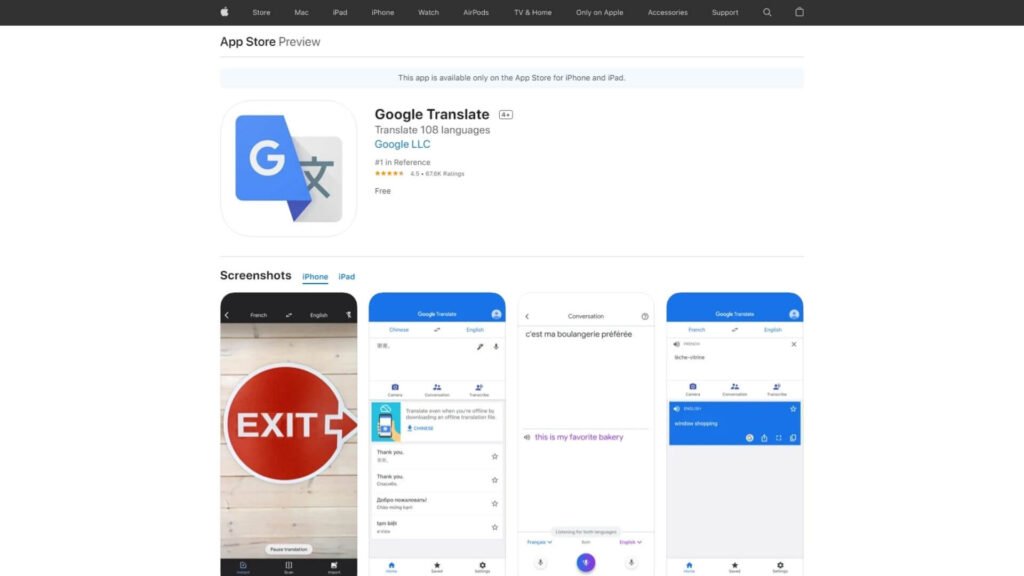 google translate app store